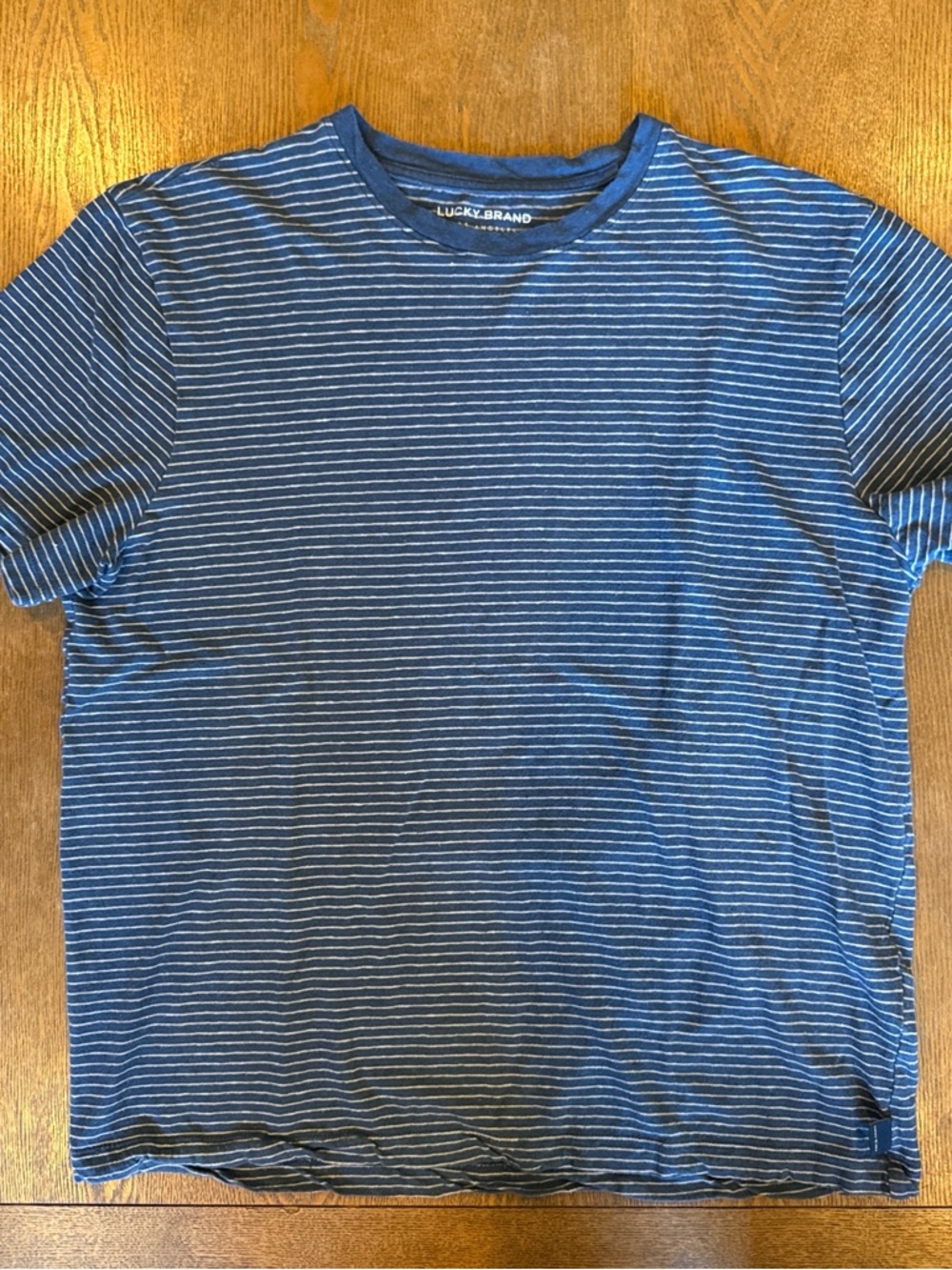 Lucky Brand Blue and White Thin-Stripe Crewneck Linen & cotton blend tee
